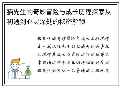 猫先生的奇妙冒险与成长历程探索从初遇到心灵深处的秘密解锁
